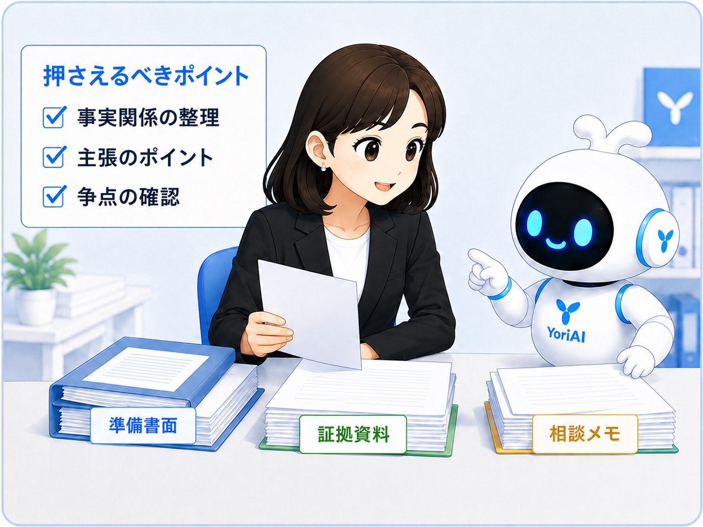 準備書面、証拠資料、相談メモから押さえるべきポイントを整理する様子